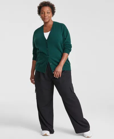 Charter Club Plus Size 100% Cashmere Button Front Cardigan, Created For Macy's In Deep Pine