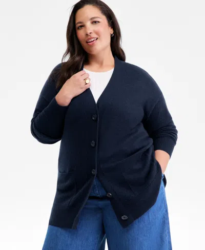 Charter Club Plus Size 100% Cashmere Button-front Cardigan, Macy's Exclusive In Blue