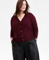 Charter Club Plus Size 100% Cashmere Button-front Cardigan, Macy's Exclusive In Burgundy