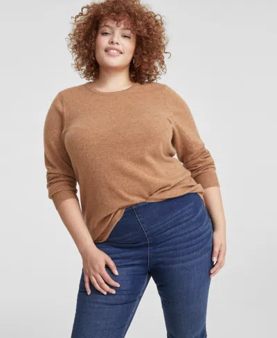 Charter Club Plus Size 100% Cashmere Crewneck Sweater, Created For Macy's In Warm Parline Heather