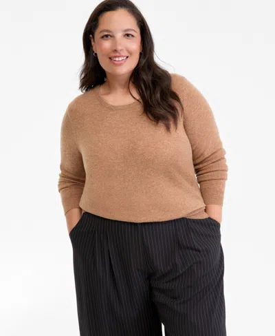 Charter Club Plus Size 100% Cashmere Crewneck Sweater, Macy's Exclusive In Brown