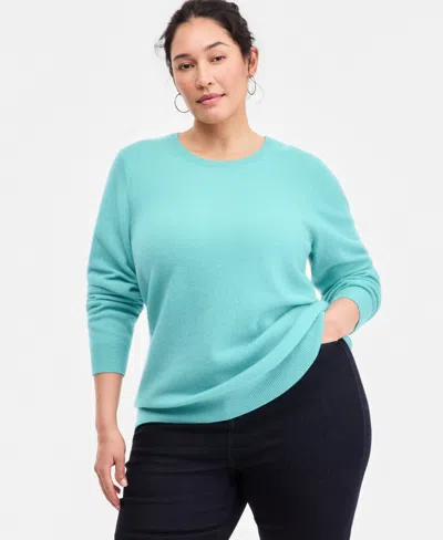 Charter Club Plus Size 100% Cashmere Crewneck Sweater, Macy's Exclusive In Blue
