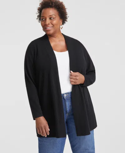 Charter Club Plus Size 100% Cashmere Duster Cardigan, Created For Macy's In Classic Black