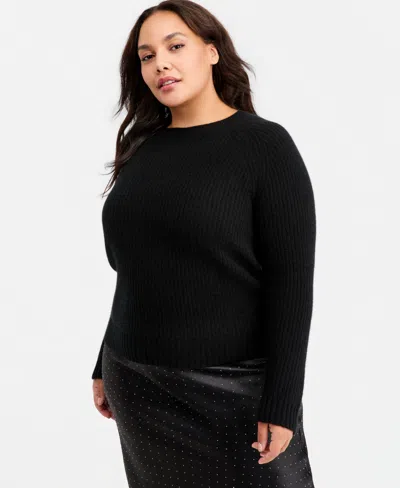 Charter Club Plus Size 100% Cashmere Shaker-stitched Sweater, Macy's Exclusive In Black