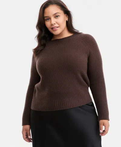 Charter Club Plus Size 100% Cashmere Shaker-stitched Sweater, Macy's Exclusive In Brown