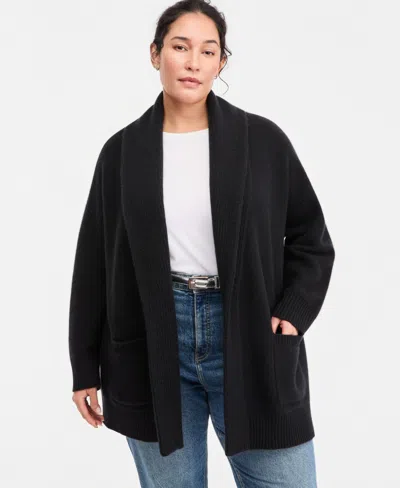 Charter Club Plus Size 100% Cashmere Shawl-collar Cardigan, Macy's Exclusive In Classic Black