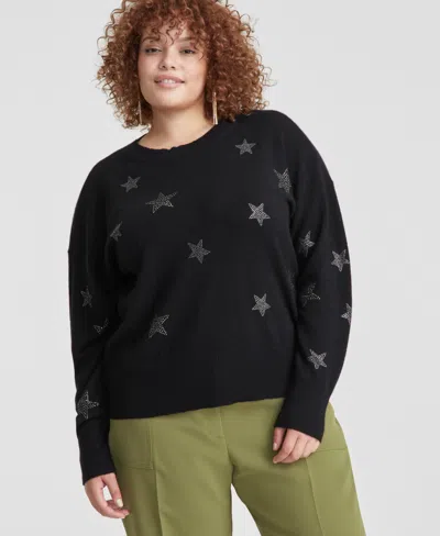 Charter Club Plus Size 100% Cashmere Star Sweater, Created For Macy's In Classic Black Combo