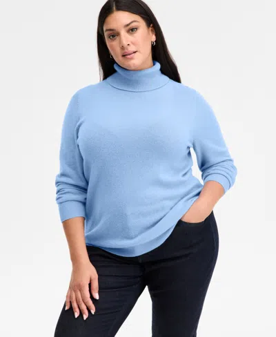 Charter Club Plus Size 100% Cashmere Turtleneck Sweater, Macy's Exclusive In Blue