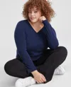 Charter Club Plus Size 100% Cashmere V-neck Sweater, Created For Macy's In Admiral Navy