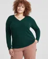 Charter Club Plus Size 100% Cashmere V-neck Sweater, Created For Macy's In Deep Pine