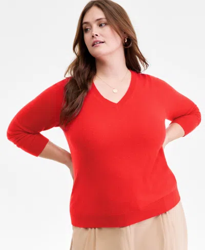 Charter Club Plus Size 100% Cashmere V-neck Sweater, Macy's Exclusive In Red