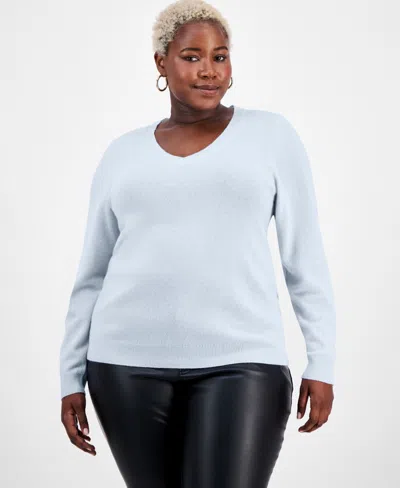 Charter Club Plus Size 100% Cashmere V-neck Sweater, Macy's Exclusive In White
