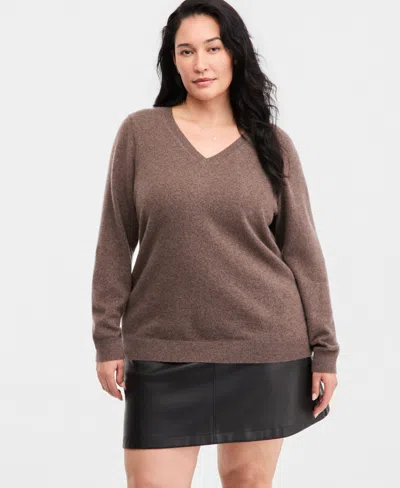 Charter Club Plus Size 100% Cashmere V-neck Sweater, Macy's Exclusive In Brown
