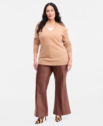 Charter Club Plus Size 100% Cashmere V-neck Sweater, Macy's Exclusive In Orange