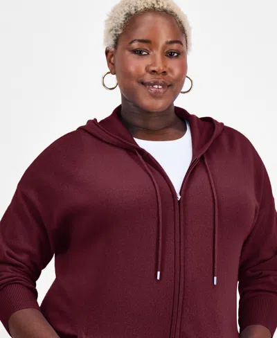 Charter Club Plus Size 100% Cashmere Zip-up Hoodie, Macy's Exclusive In Burgundy
