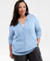 Charter Club Plus Size 100% Cashmere Zip-up Hoodie, Macy's Exclusive In Blue
