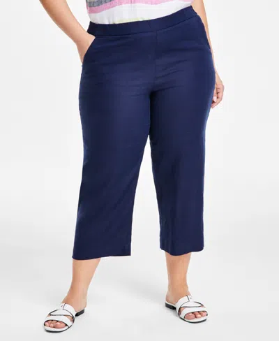 Charter Club Plus Size 100% Linen Cropped Pants, Exclusively At Macy's In Intrepid Blue