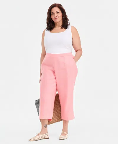 Charter Club Plus Size 100% Linen Cropped Pants, Exclusively At Macy's In Pink