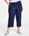 Charter Club Plus Size 100% Linen Cropped Pants, Exclusively At Macy's In Intrepid Blue