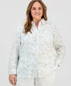 Charter Club Plus Size 100% Linen Floral Button-front Shirt, Macy's Exclusive In White