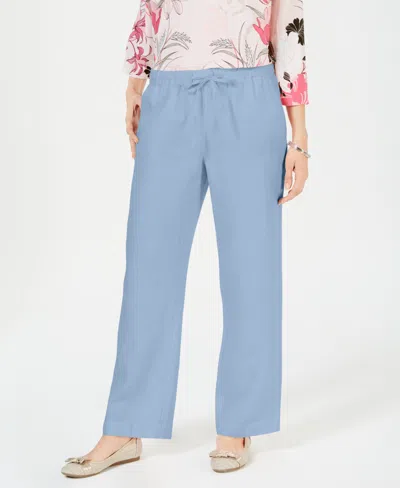 Charter Club Plus Size 100% Linen Pants, Created For Macy's In Blue Ocean