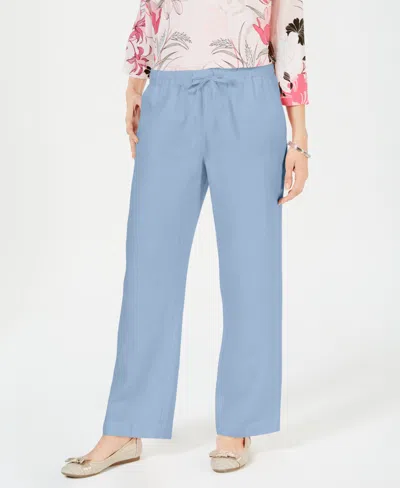 Charter Club Plus Size 100% Linen Pants, Exclusively At Macy's In Blue Ocean