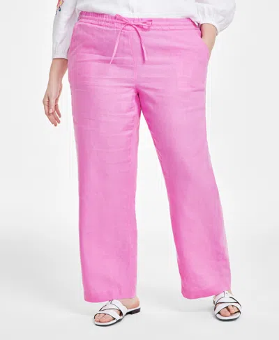 Charter Club Plus Size 100% Linen Pants, Created For Macy's In Bubble Bath