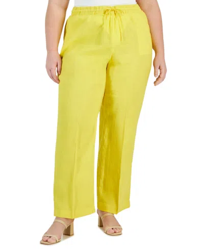 Charter Club Plus Size 100% Linen Pants, Created For Macy's In Primrose Yellow