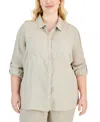 CHARTER CLUB PLUS SIZE 100% LINEN ROLL-TAB SHIRT, EXCLUSIVELY AT MACY'S