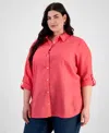 Charter Club Plus Size 100% Linen Roll-tab Shirt, Exclusively At Macy's