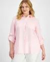 Charter Club Plus Size 100% Linen Roll-tab Shirt, Exclusively At Macy's In Frosty Mauve
