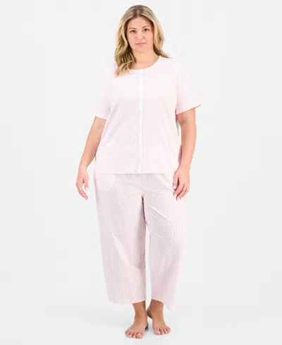 Charter Club Plus Size 2-pc. Cotton Cropped Pajamas Set, Created For Macy's In Pink