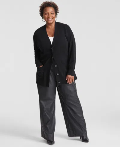 Charter Club Plus Size Cashmere Button-front Cardigan, Created For Macy's In Classic Black