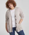 Charter Club Plus Size Cashmere Button-front Cardigan, Created For Macy's In Pearl Taupe Heather