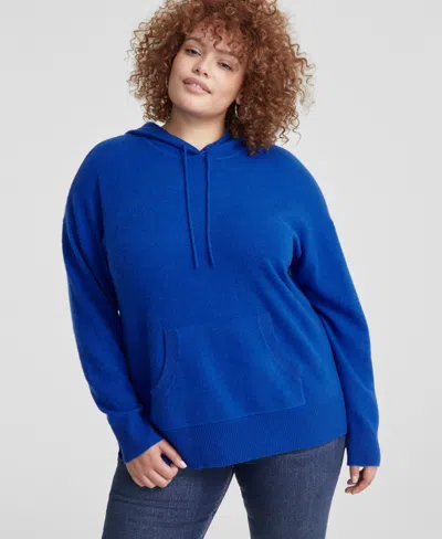 Charter Club Plus Size Cashmere Drawstring Hoodie, Created For Macy's In Bright Marine