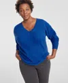 Charter Club Plus Size Cashmere Rib-knit Relaxed-shoulder Sweater, Created For Macy's In Bright Marine