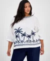 Charter Club Plus Size Corded Embroidered Linen Top, Exclusively At Macy's In Bright White
