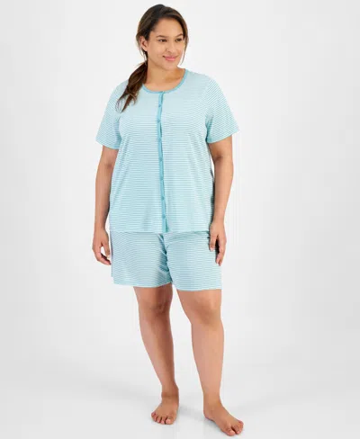 Charter Club Plus Size Cotton Bermuda Pajamas Set, Created For Macy's In Feeder Stripe
