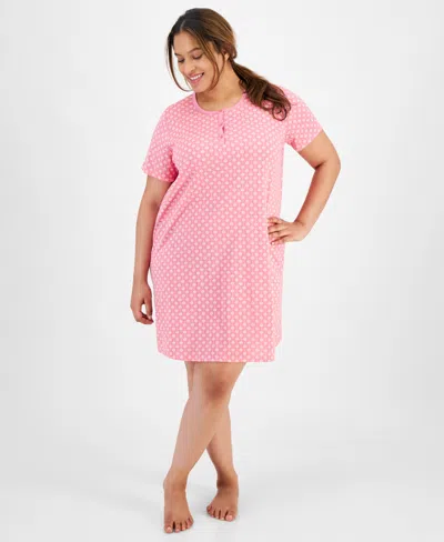 Charter Club Plus Size Cotton Ditsy Floral Henley Sleepshirt, Created For Macy's In Pink