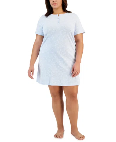 Charter Club Plus Size Cotton Ditsy Floral Henley Sleepshirt, Created For Macy's In Paisley Floral
