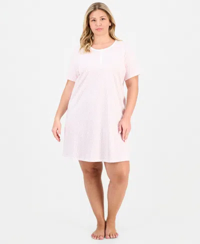 Charter Club Plus Size Cotton Ditsy Floral Henley Sleepshirt, Created For Macy's In Pink