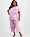 Charter Club Plus Size Cotton Essential Button-down Pajama Set, Created For Macy's In Pink