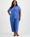 Charter Club Plus Size Cotton Essential Button-down Pajama Set, Created For Macy's In Black