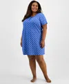 Charter Club Women's Cotton Printed Henley Sleepshirt, Created For Macy's In Blue