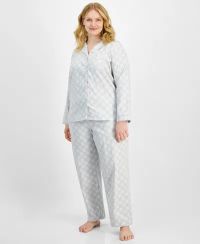 Charter Club Plus Size Cotton Flannel Printed Pajama Set, Created For Macy's In Snowflake Geo