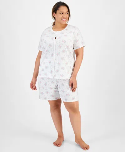 Charter Club Plus Size Cotton Floral Bermuda Pajamas Set, Created For Macy's In Trail Floral