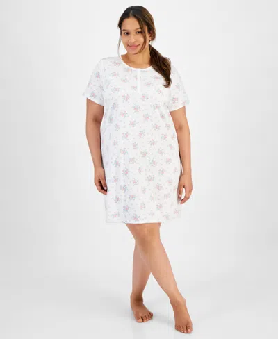 Charter Club Plus Size Cotton Ditsy Floral Henley Sleepshirt, Created For Macy's In Trail Floral