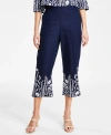 CHARTER CLUB PLUS SIZE 100% LINEN EMBROIDERED PANTS, CREATED FOR MACY'S