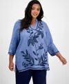 Charter Club Plus Size Embroidered Linen Tunic, Exclusively At Macy's In Blue Ocean