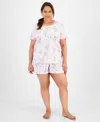 CHARTER CLUB PLUS SIZE FLORAL SHORT-SLEEVE PAJAMAS SET, CREATED FOR MACY'S